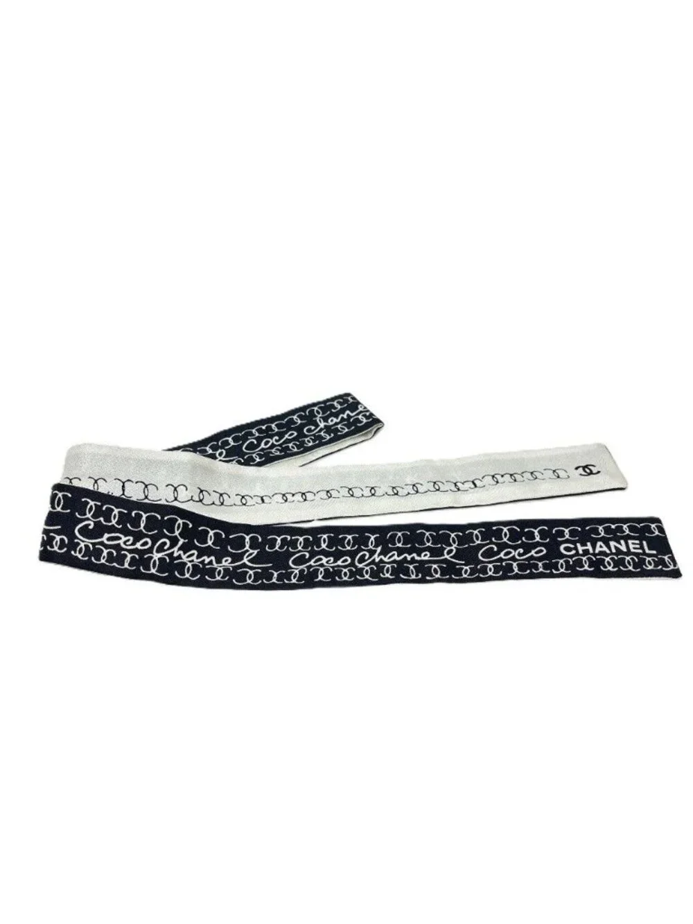 Chanel Scarf CC Logo Bicolor Silk Black